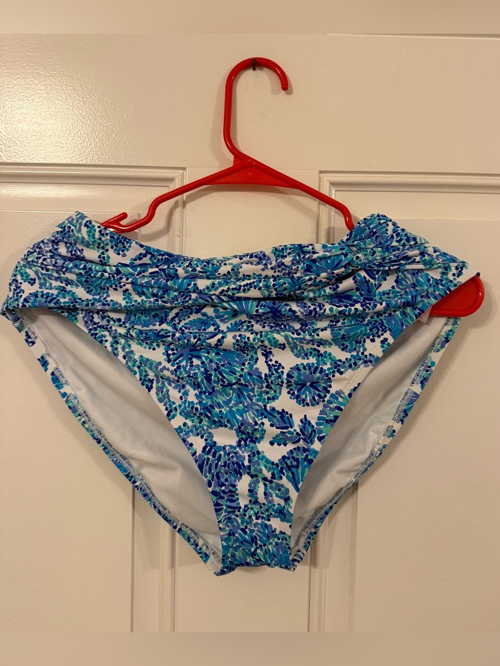 Lilly Pulitzer Blue and White Floral Fold-Over Bikini Bottom